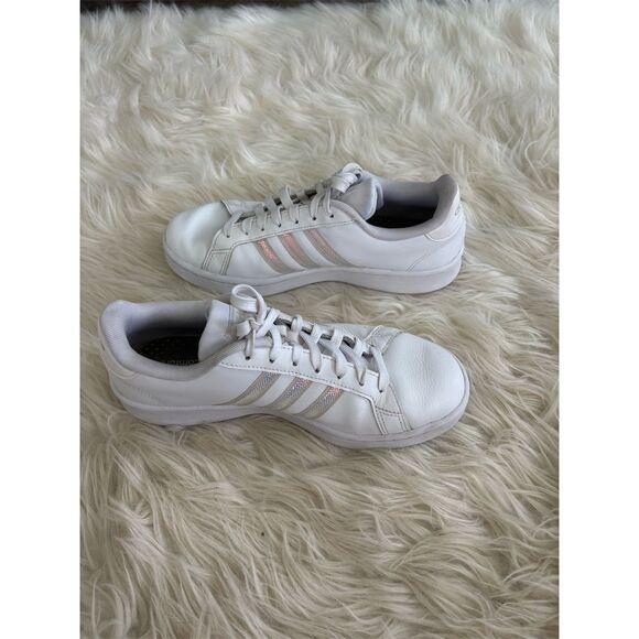 adidas Grand Court Women's Sneakers White Iridescent Stripes Size 8 - Picture 3 of 8
